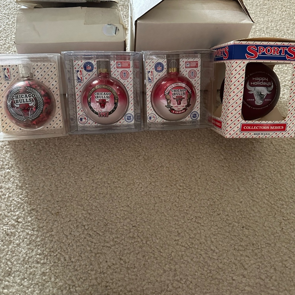 Vintage 1990 Chicago Bulls Christmas Ornaments Set
